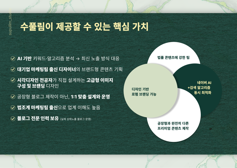 전문성·일관성·관리력을 정리한 수풀림 운영 원칙 안내도